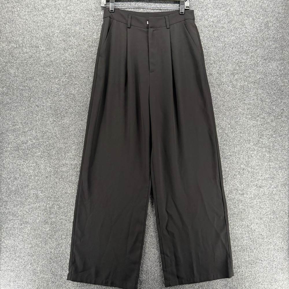 Cider Pants Womens M Black Wide Leg High Rise Trousers Minimalist Old Money